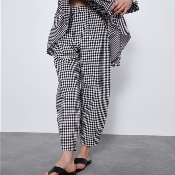 NWT Zara Slouchy Gingham Pant - Picture 2 of 4